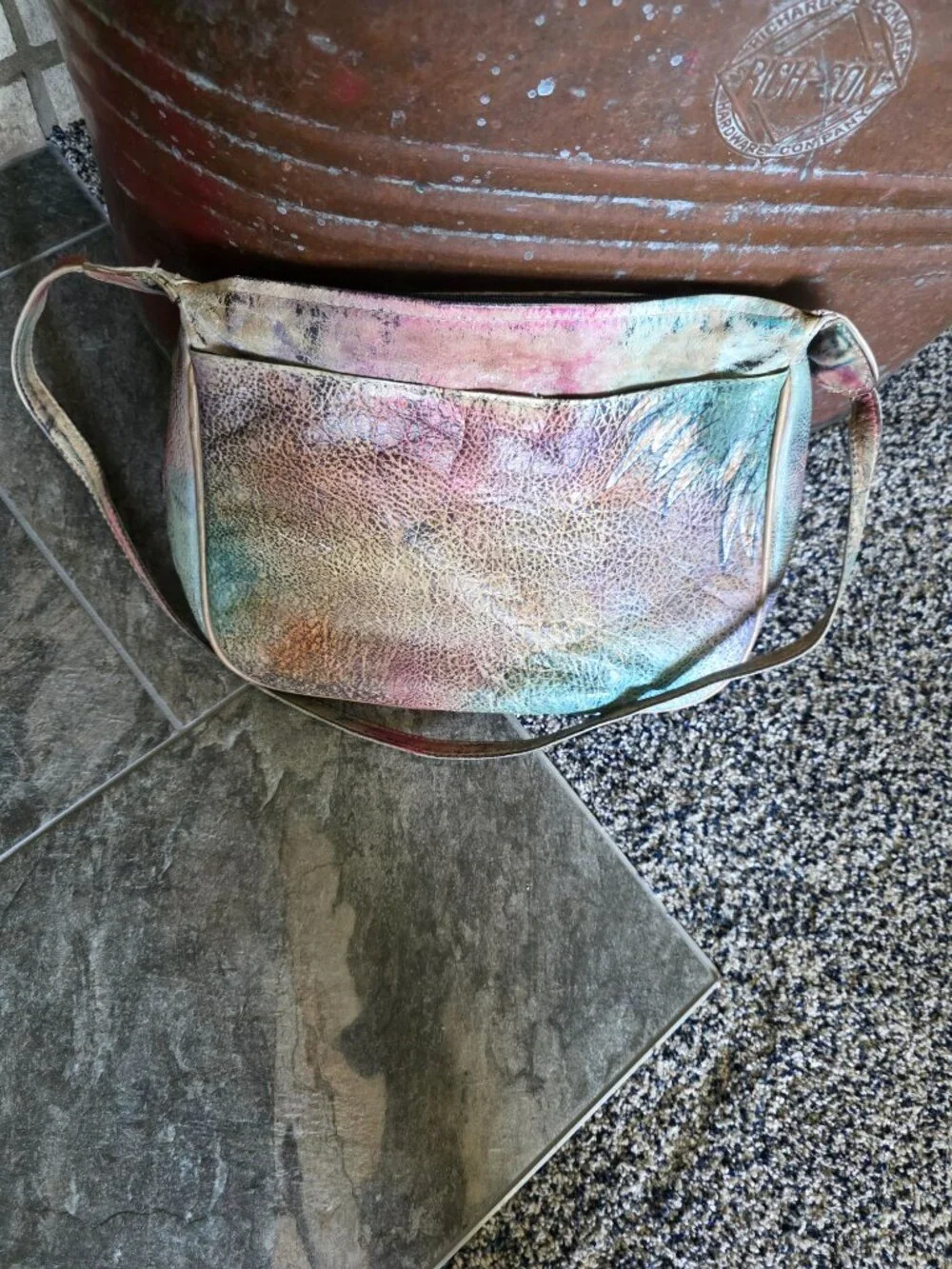 Vintage The Animal Hand-Painted Leather Safari Bag 80s India Boho Purse